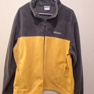 Columbia Polar Fleece Jacket Yellow And Grey Colorblock Size XL 2 Front Pockets